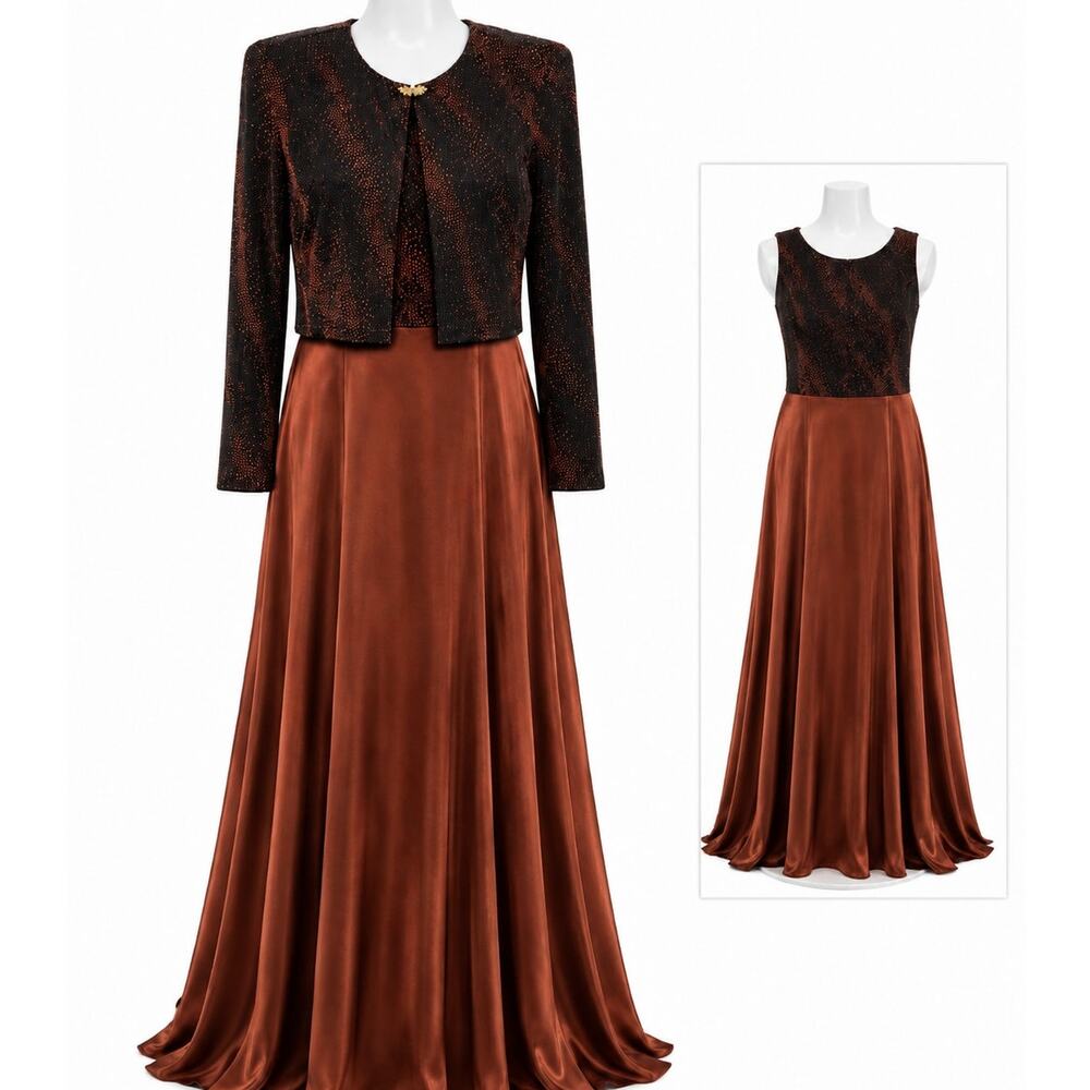 Patra Petite Copper Bronze Fall Wedding Guest Formal Evening Dress Jacket 10P